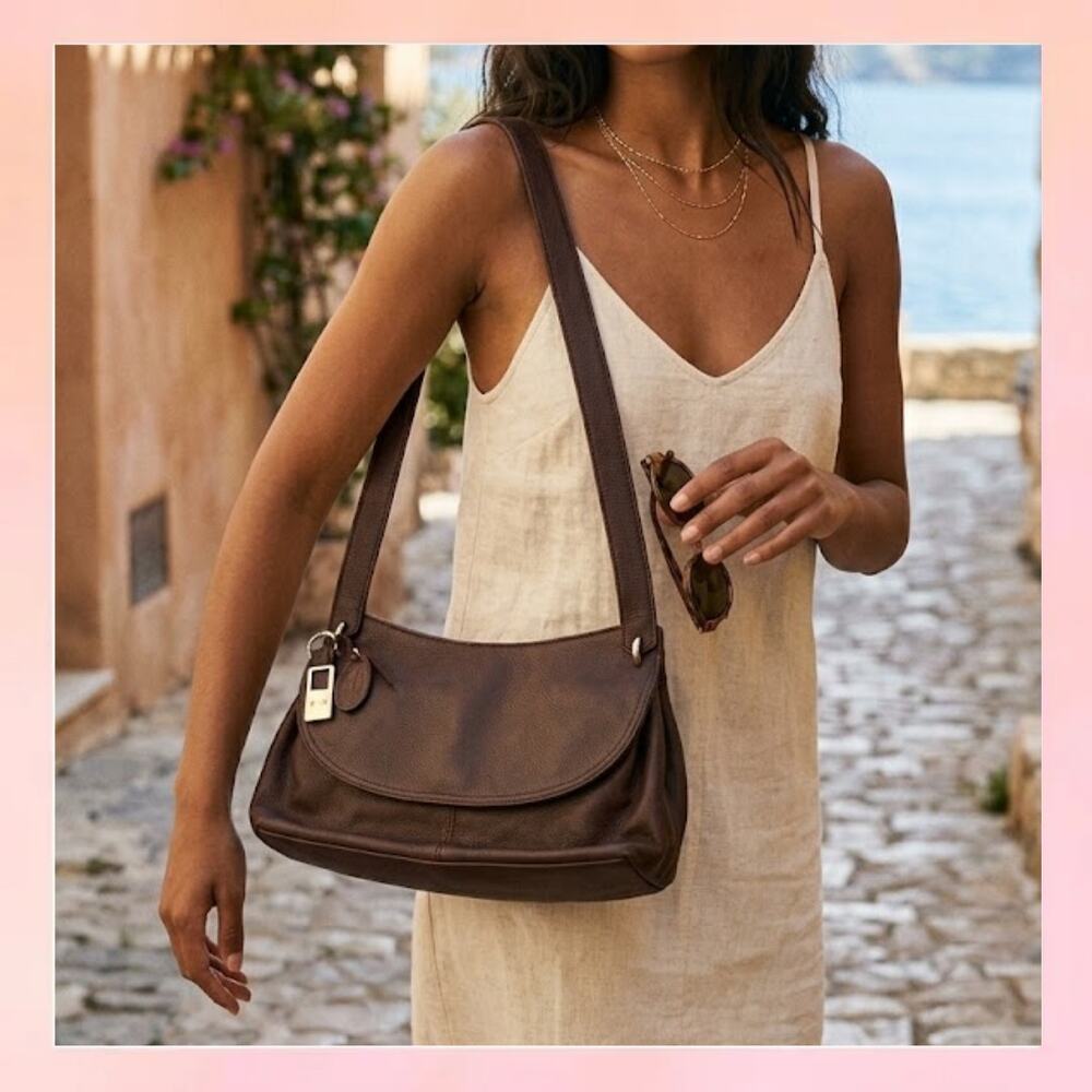 Rolfs Brown Genuine Leather Shoulder Bag with Front Flap